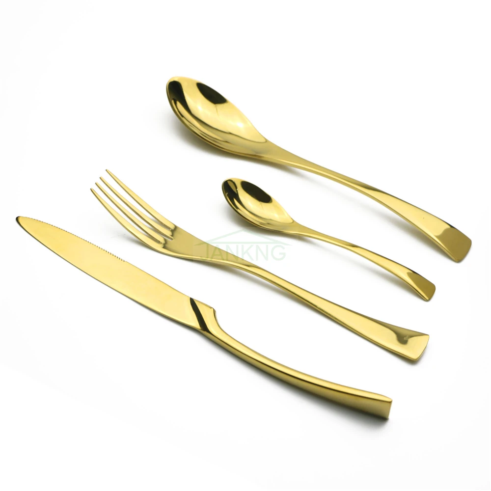 4pcs/lot Golden Cutlery Set Western Stainless Steel Dinner Set Fork Knife Spoon TeasSpoon Table Dinnerware Set