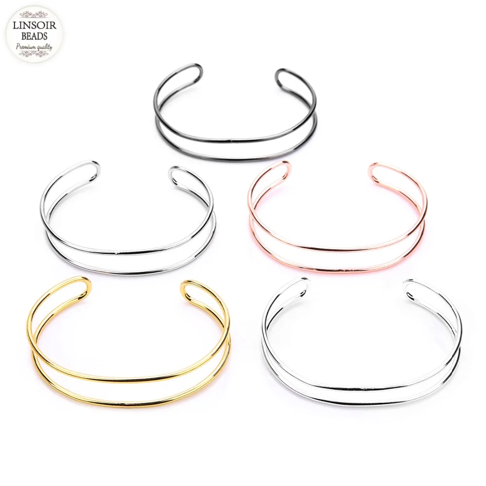 Linsoir 2pcs/lot copper Wire Bracelets Bangles Adjustable For Men Women 5 Colors Double layer DIY Bangle Accessories Supplies