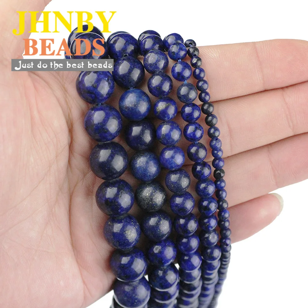 JHNBY AAA Lapis Lazuli Beads Natural Stone 4/6/8/10/12MM Blue Color Ore Ball Loose Beads for Jewelry Bracelet Making DIY