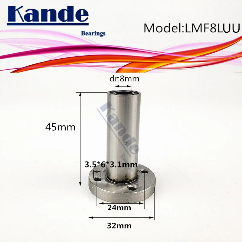 Kande Bearings LMF8L UU  2pcs LMF8LUU Round Flange linear Bearing Extended dr: 8mm LMF8L