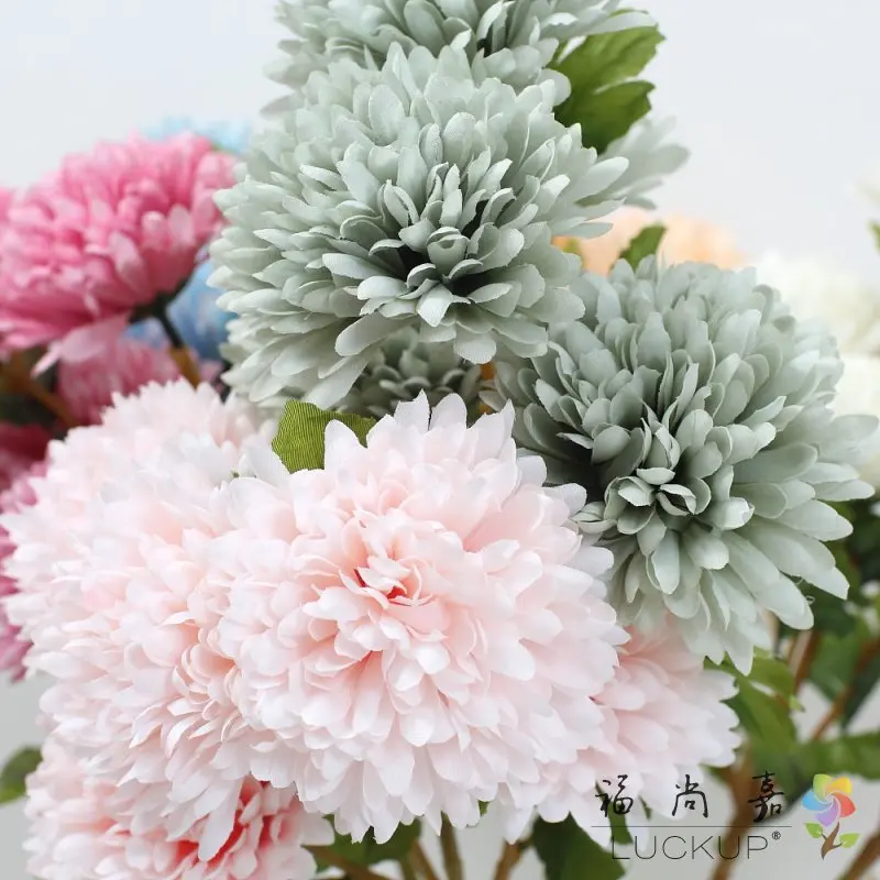 1 PCS Beautiful 5 Flower heads Artificial Chrysanthemum Flower Branch Home Decoration Gift 7 Colors Available F529