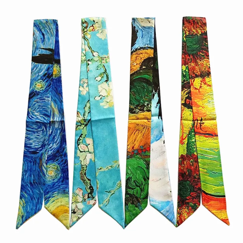 Van Gogh Oil Painting Multi-function Bag Scarves Skinny Scarves For Ladies New Silk Scarf Women Head Scarf Wrist Towel