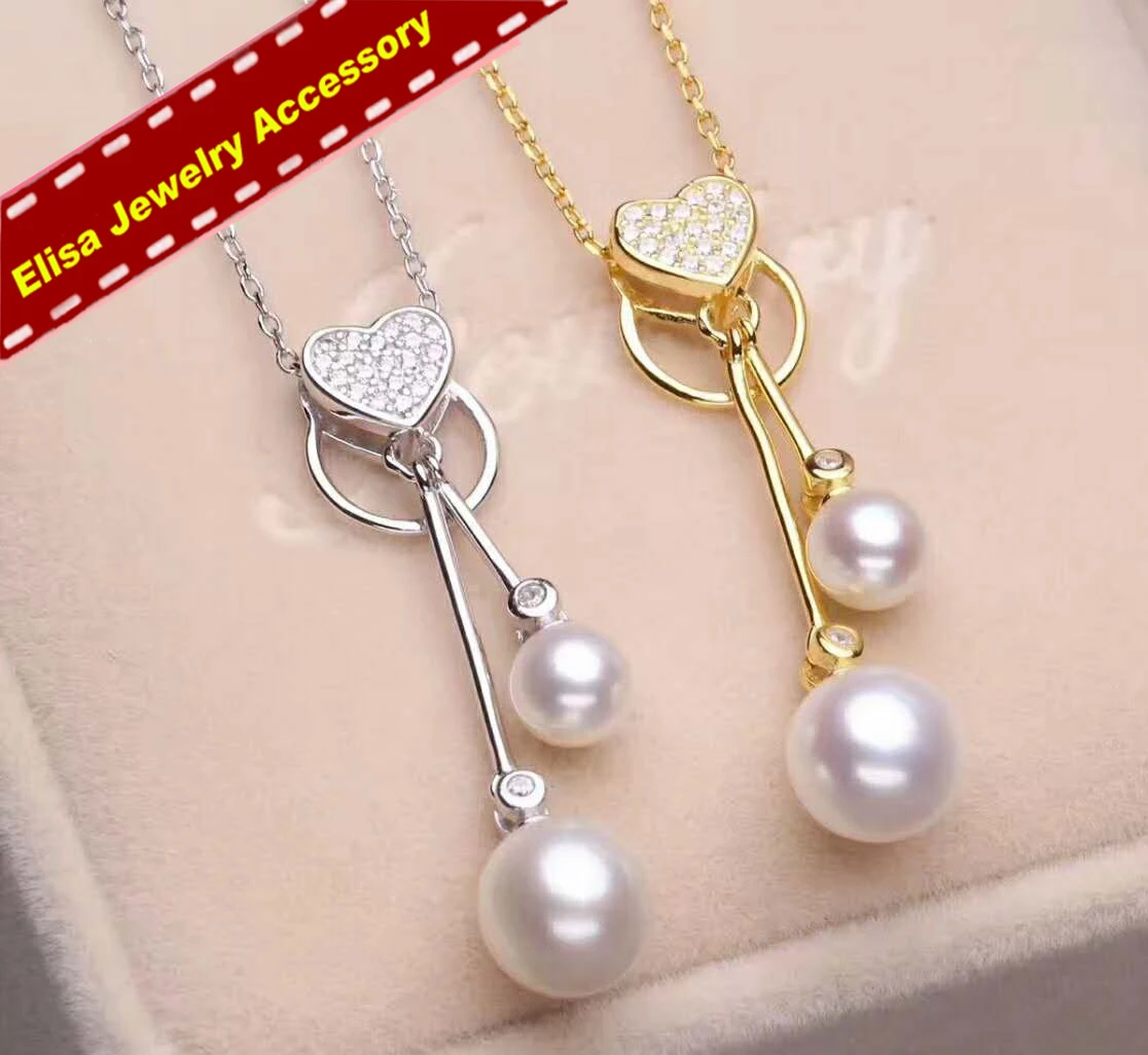 

S925 Sterling Silver Heart Design Pearl Pendant Holder Lady DIY Handmade Pearl Jewelry Accessory Silver&Gold 3Pcs