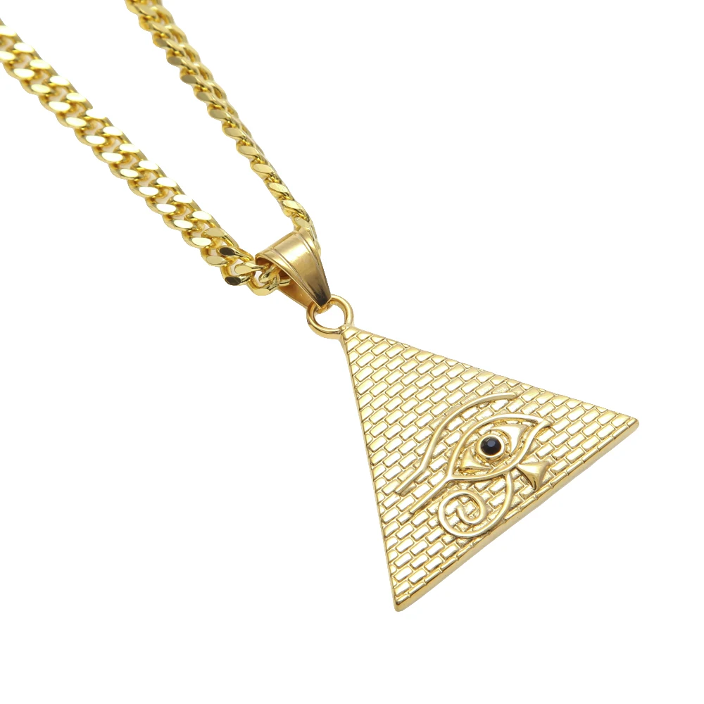 Ancient Egyptian Pyramid Eye Of Horus Pendant Necklace Hip Hop Jewelry Illuminati Collar with 27.5\