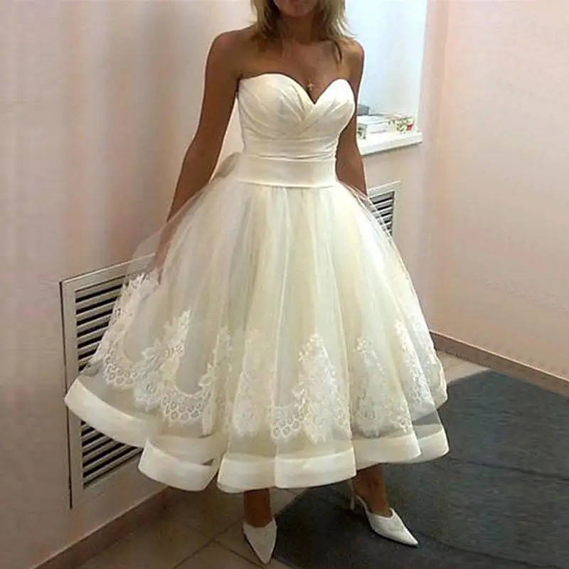 Sexy Sweetheart Ball Gown Short Tea Length Wedding Party Dress Custom Made