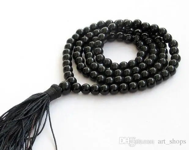 Ffree Verzending ** Aaa 6Mm 108 Zwart Nieuwe Gem Kralen Tibet Boeddhistisch Gebed Mala Ketting