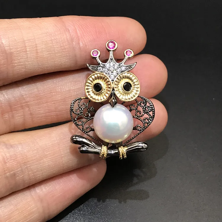 

Lovely Owl Design Pearl Brooches Findings Women DIY Breast Pin Accessory 2 Colors Plated 3Pieces/Lot