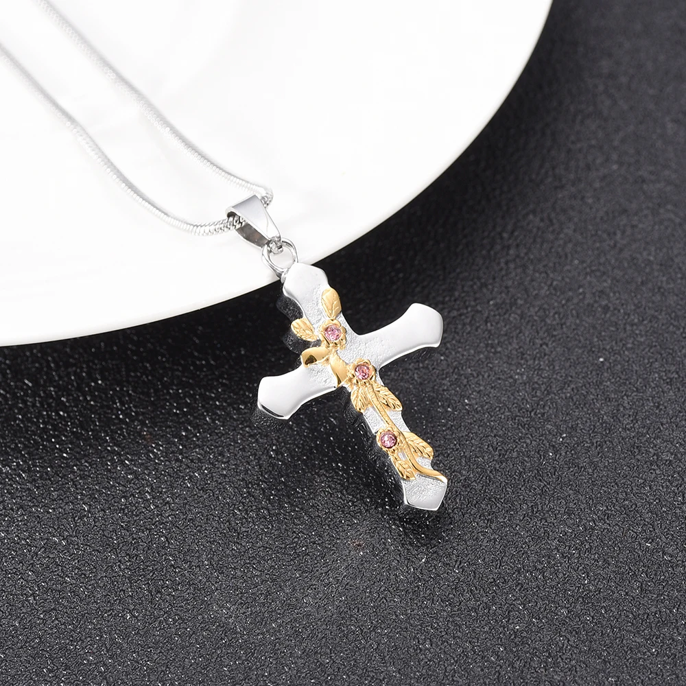 Memorial Jewelry Urn Necklace Rose Cross Gold Crystal Cremation Jewelry Pendants For Women Men +Gift Box+Fill Kits