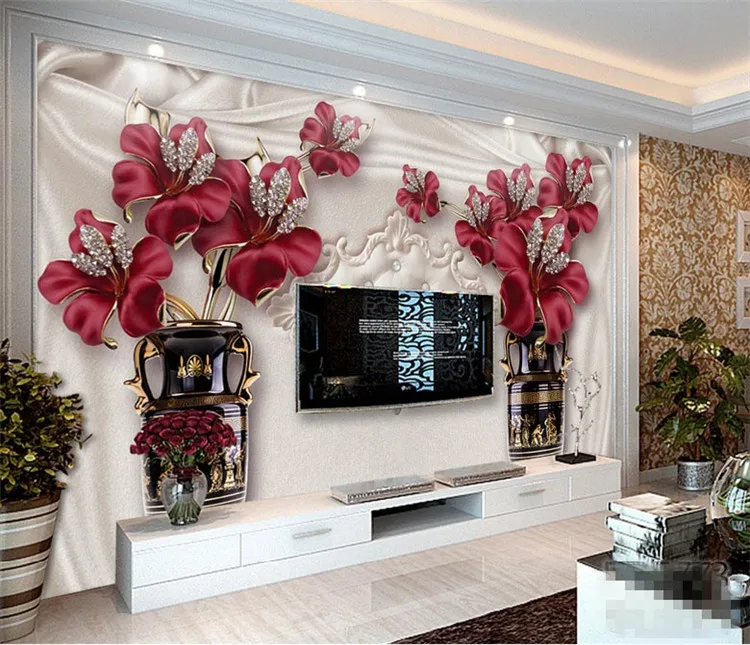 3d simple flowers fresh high-grade tiles atmosphere noble European jewelry flowers TV background wall paper sofa living room mur