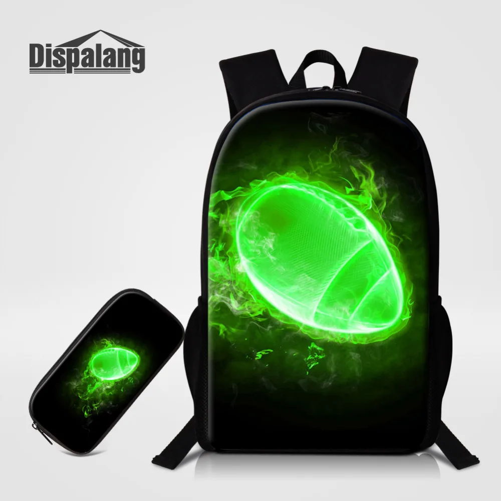 

Dispalang 2pcs Set School Bags with Pen Bag Green Ball Printing Backpack for Men Boys Schoolbag for Teenage Pencil Bag Bookbag