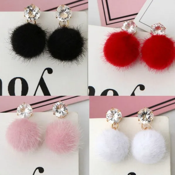 New Temperament Short Paragraph Personality Joker Earrings, Hipster Simple Hair Ball Pendant Earrings Crystal Earrings Brincos