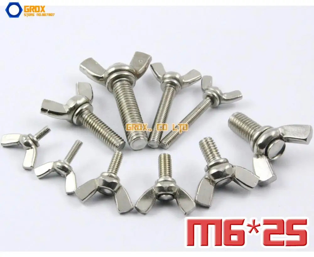 10 Pieces M6 x 25mm 304 Stainless Steel Wing Bolt Butterfly Screw Bolt