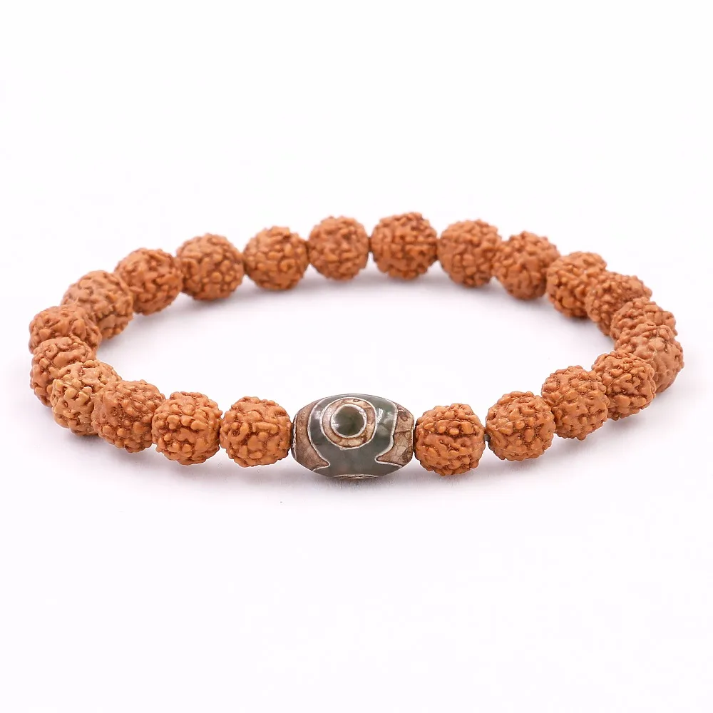 Natural Rudraksha Seed With Tibetan Buddhism Dzi Eye Beads Bracelet For Men Women Wholesale New Mala Healing Lucky Jewelry