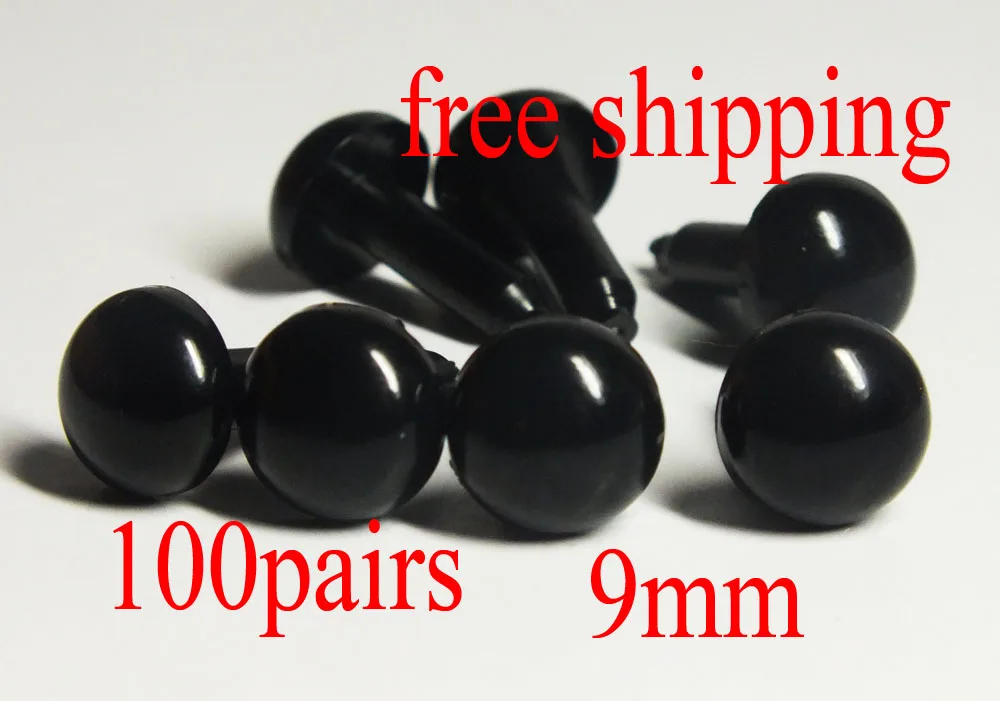 100 Pairs 9mm Full Black Plastic Safety Toy Eyes With Washer For Toy Accessories