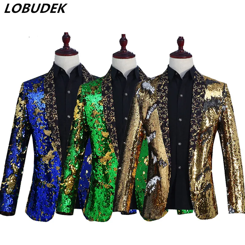 

Sparkly Sequins 6 Colors Blazers Coat Men Stage Costume High quality Fashion Popular Jacket Outerwear Prom Singer Host Clothing