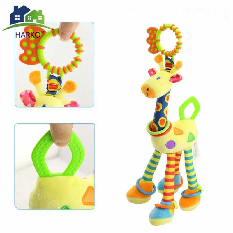 Rattles for baby Giraffe Animal Handbells Rattles Plush Infant Baby development Handle Children's toys WIth Teether Baby Toy