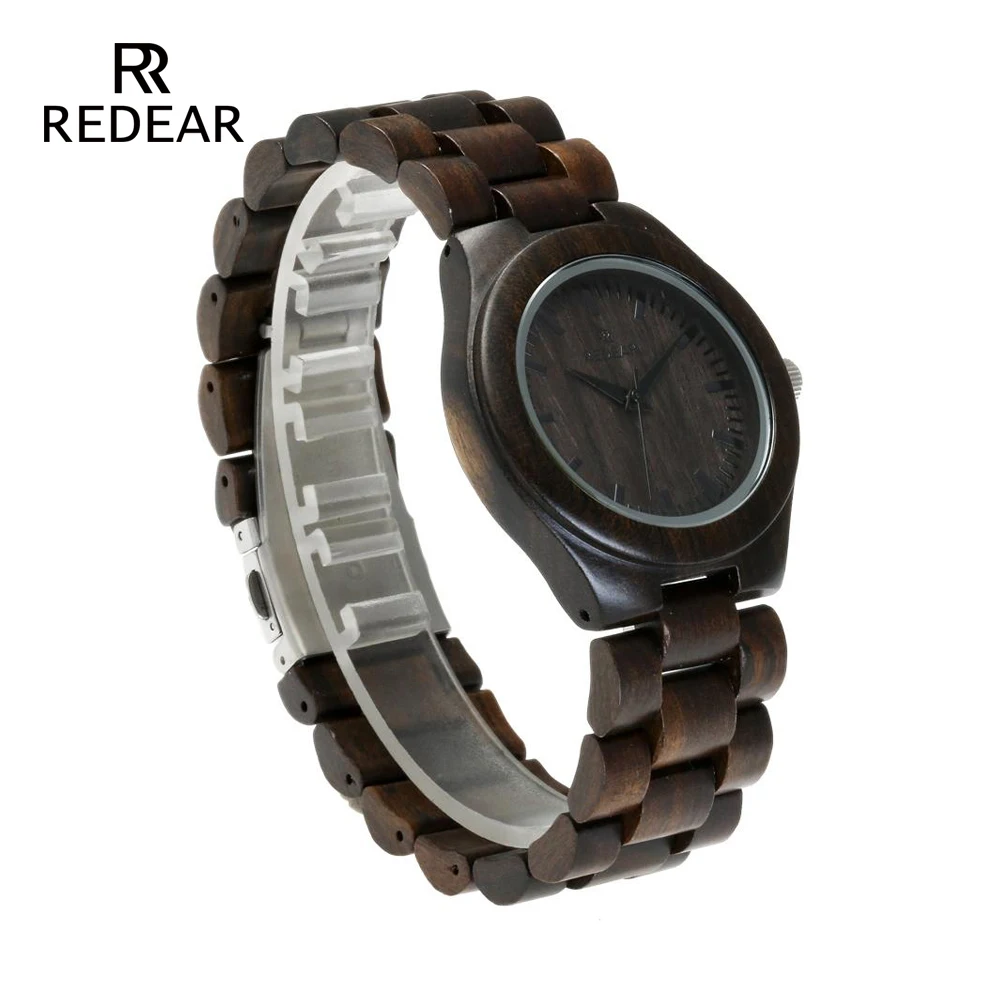 REDEAR Handmade Black Sandalwood Watches Lover's Watches Cool Nature Wood Quartz Automatic Watch in Gift Box