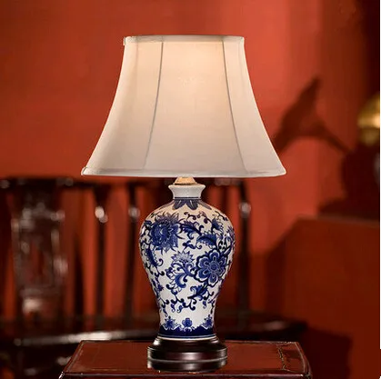 Chinese jingdezhen blue&white porcelain flower Table Lamps Retro warm cloth art E27 LED lamp for bedroom&foyer&tea table ZLTD032