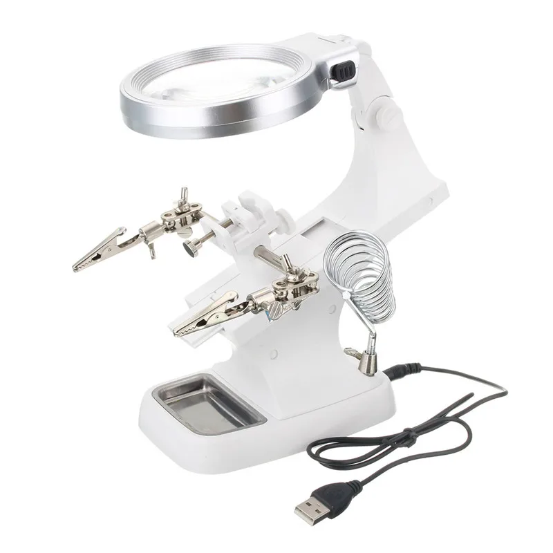 Multi-Functional LED Magnifier 3X4.5X Magnifying Glass Alligator Clip Holder Clamp Soldering Repair Tool Welding