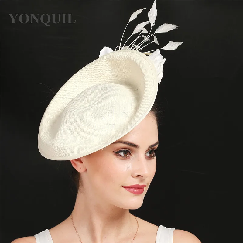 Beige Cocktailhut mit Blume Hochzeit Haarschmuck Kentucky Derby Fascinator Kopfbedeckung Hochwertiges Leinenimitat SYF666 – Detail 7
