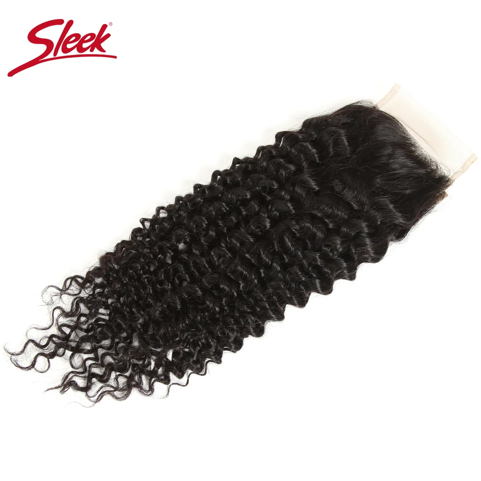 Sleek Remy Human Hair 4X4 Lace Closure Free/ Middle /Three Part Indian Kinky Curly Hair Swiss Lace Closure Natural Color Remy