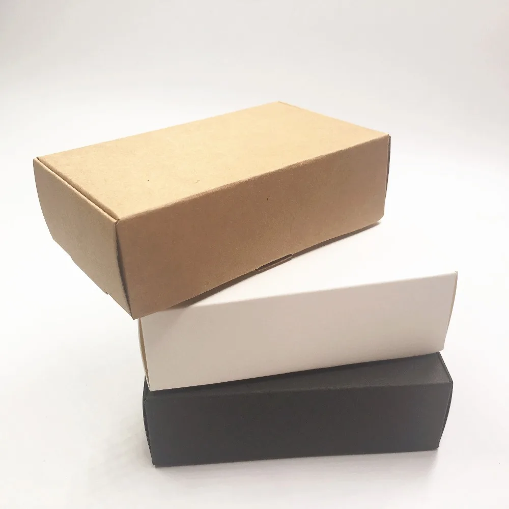 50Pcs Simple white/black/brown kraft gift Boxes pure blank Diy ladies jewelry  accessories storage paper fold style paper carton