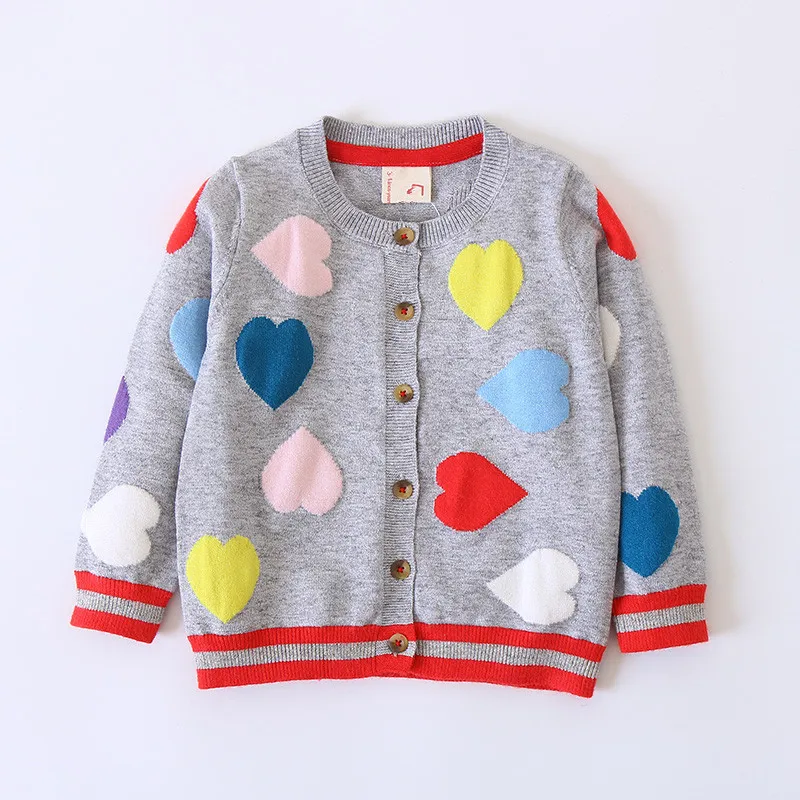 

2018 New Children Clothing Love Heart Baby Girls Cardigan Candy Color Knitted Sweater Kids Spring Autumn Cotton OuterWear Coat