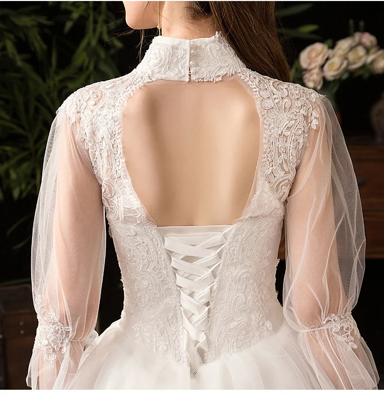 2023 New High Neck Three Quarter Sleeve Wedding Dress Sexy Illusion Lace Applique Plus Size Vintage Bridal Gown Robe De Mariee L