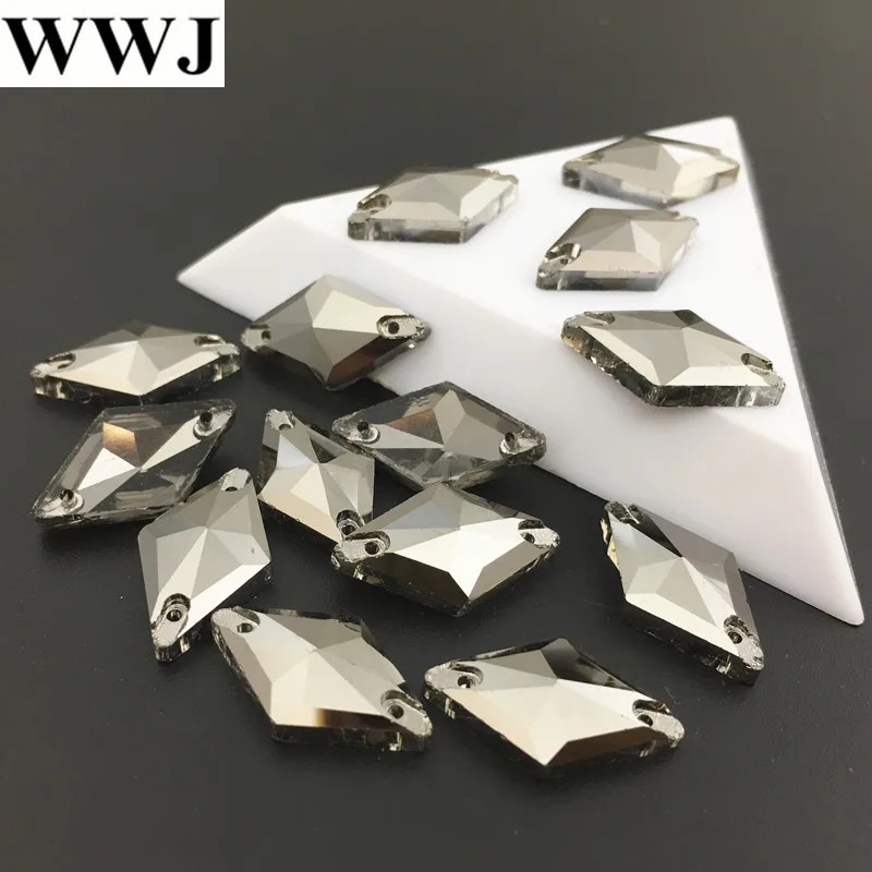 Jet Hematite Color 11x19mm Glass Crystal Sewing Glass Rhombus Sew On Stone Flatback 2 holes Sewing Jewelry Beads Garment Use