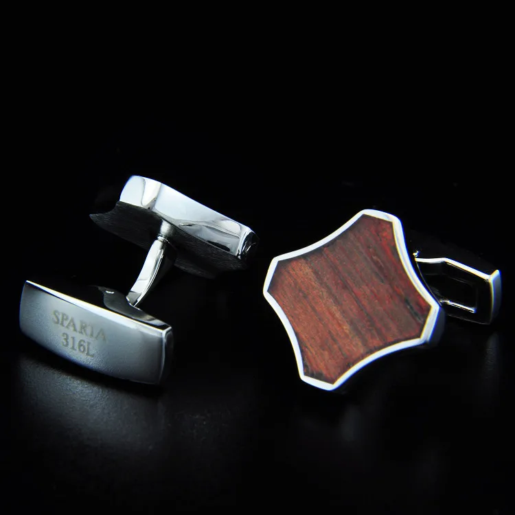 SPARTA Stainless steel + Mahogany Cuffliks  SIMPLE style men's Cuff Links + Free Shipping !!! metal buttons