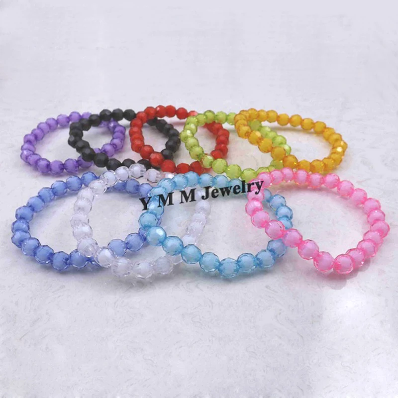 Stretchy 8mm Faceted Acrylic Beaded Bracelet Mixed Color Candy Bracelet For Summer 24pcs/lot