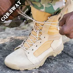 CQB.SWAT Summer Leather Breathable Mens Hiking Boots Tactical Army Boots Combat lace-up super light Boots