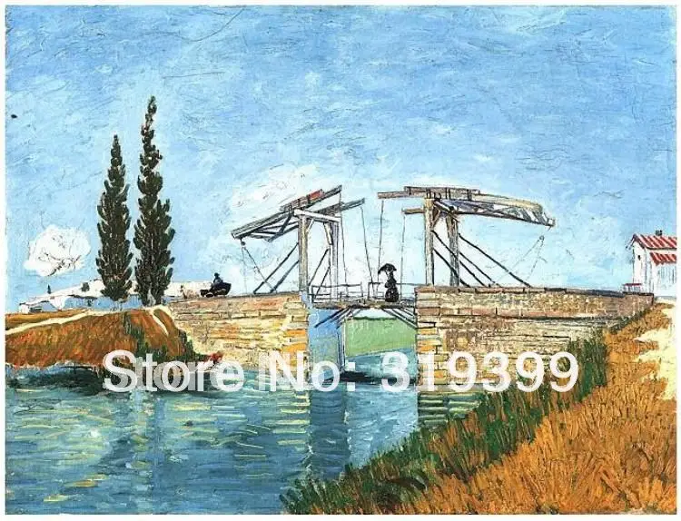 Linen Canvas Oil Painting reproduction, The Langlois Bridge at Arles by vincent van gogh,100% handmade,Free DHL Shipping