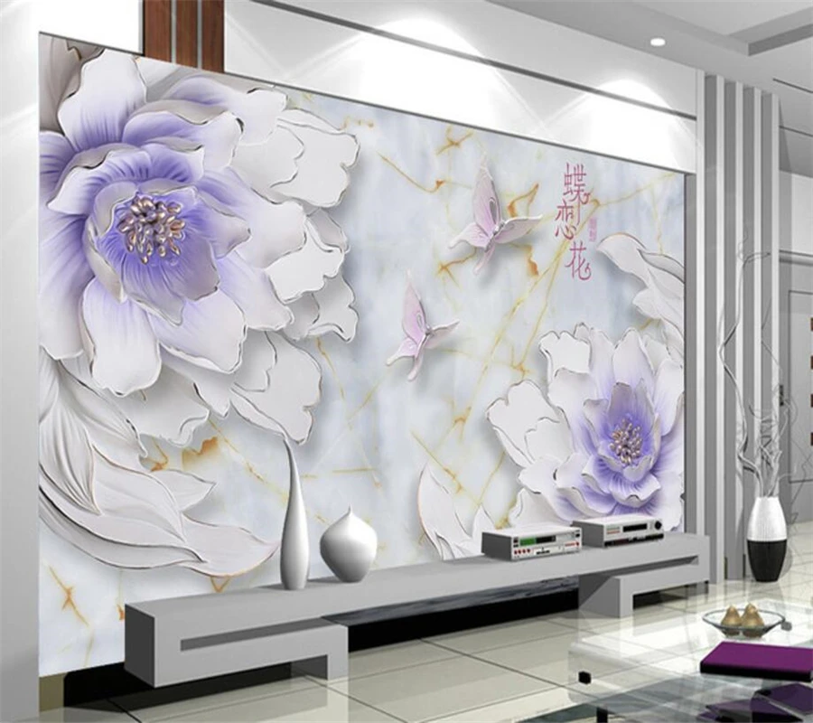 Beibehang Custom wallpaper 3D TV living room bedroom wall murals relief flower butterfly love flower background 3d wallpaper