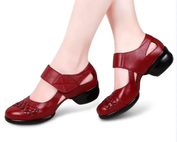 Zapatos de baile modernos cuadrados para mujer, sandalias de cuero con fondo suave, zapatillas de baile