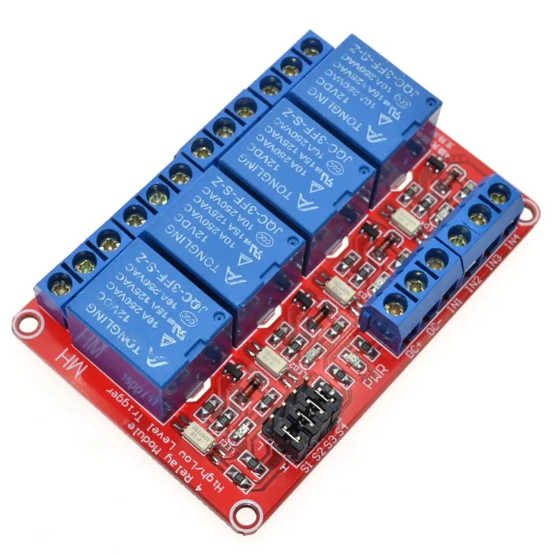 12V 4 Channel 4 Road Relay Module with Optocoupler Isolation Supports High and Low Trigger