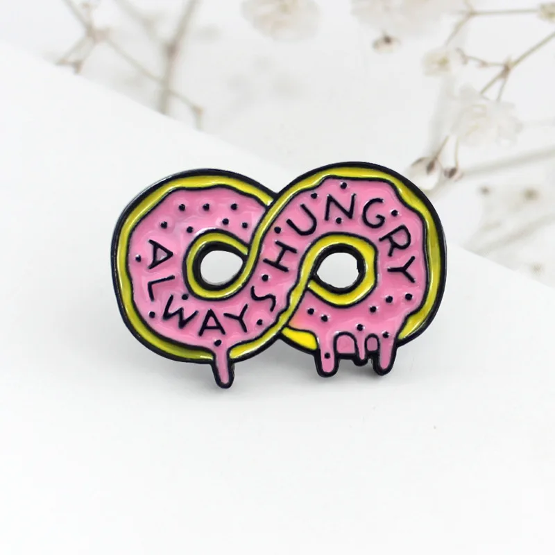 Cartoon Cute Infinite Donut Enamel Pins Always hungry Pink Brooches Badge fashion Jewelry Gift for kids bag hat accessories gift