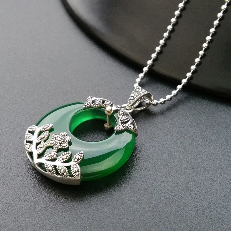 Real 925 Silver Pendant 100% Real S925 Solid Original Silver Natural White Yellow Green Agates Pendants for Women Jewelry Making