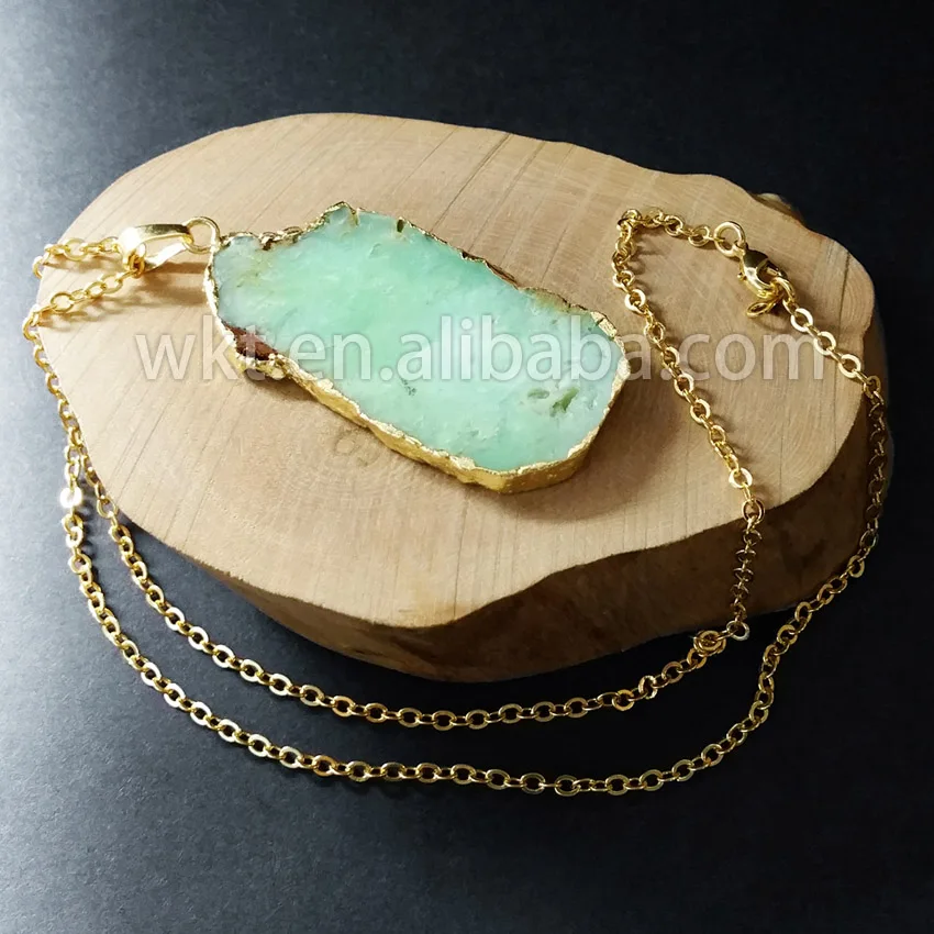 WT-N594 New Fashion Chrysoprase Natural stone Pendants Natural Australia Chrysoprase 18 inch Gold strim chain Fashion pendants