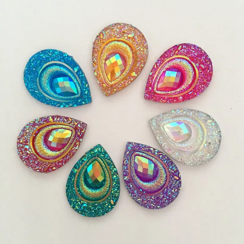 HOT 10PCS Resin AB color Peacock Teardrop Flatback Rhinestone Wedding decoration 2 Hole C57