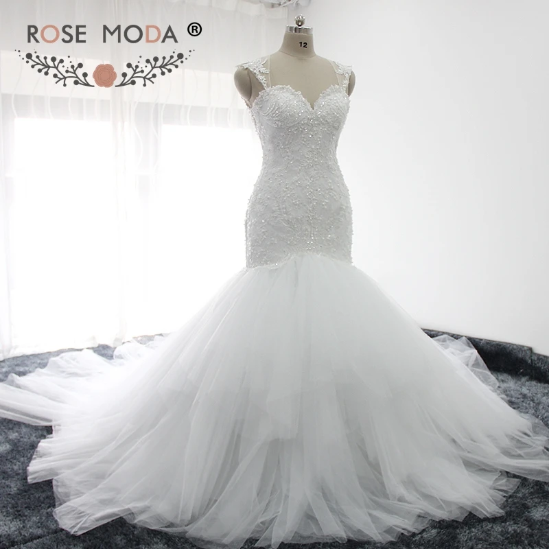 Rose Moda Sexy Backless Lace Mermaid Wedding Dress with LongTrain Real Photos