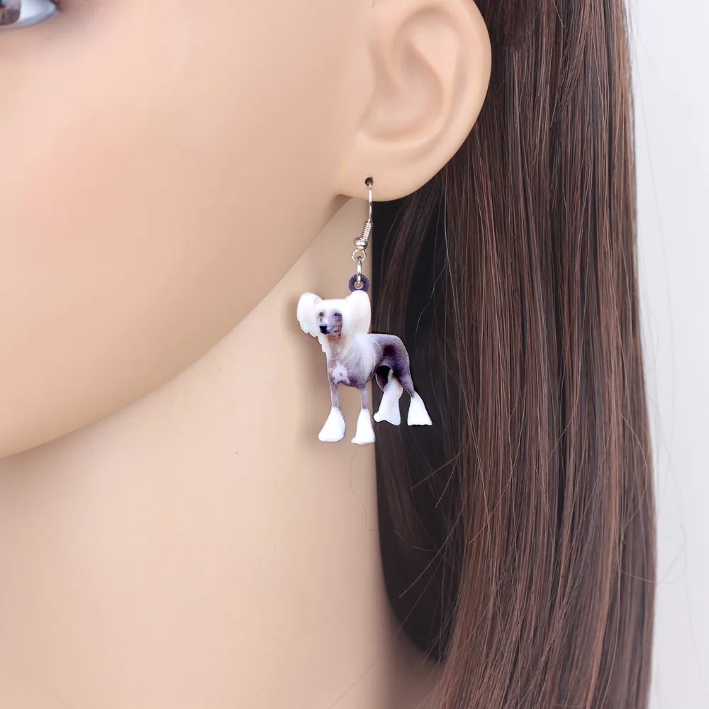 Bonsny Acrylic Elegant Chinese Crested Dog Earrings Big Long Dangle Drop Animal Jewelry For Women Girls Ladies Teens Accessory