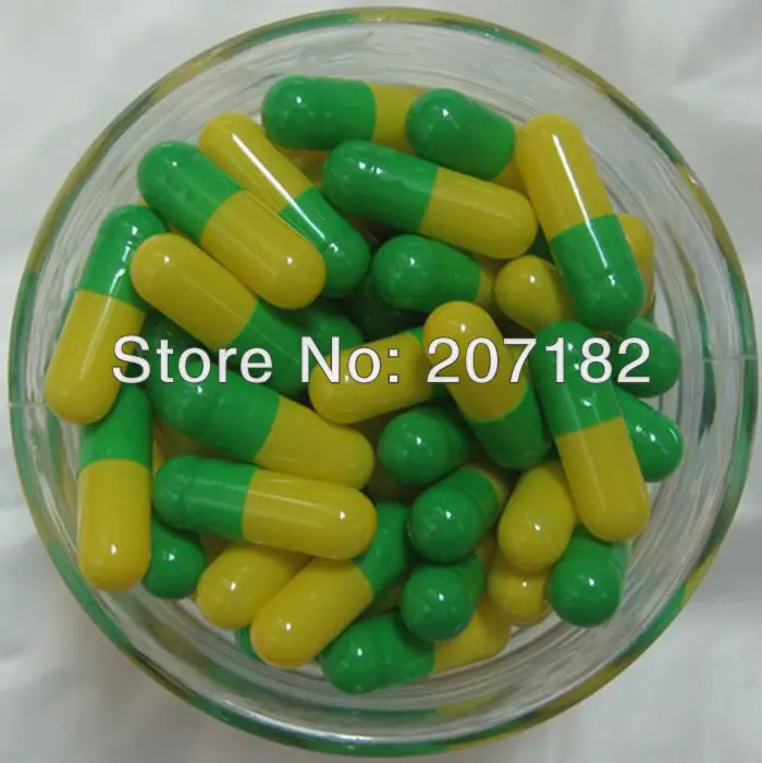 

(10,000pcs/Pack) 0# Green/Yellow Color Hard Gelatin Empty Capsules---Cap And Body Separated