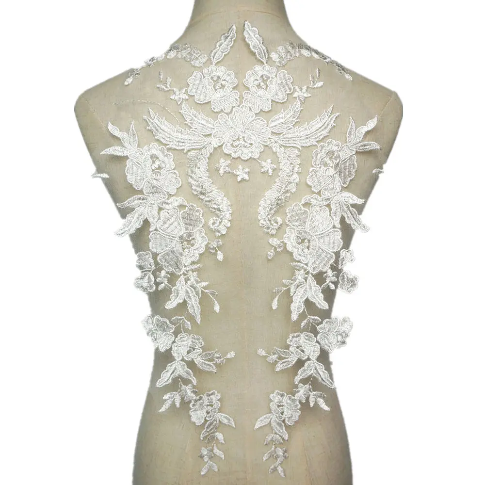 White Flowers Wedding Gown Appliques Embroidered Fabric Collar Lace Trims Mesh Sew On Patch For Dress DIY Decoration