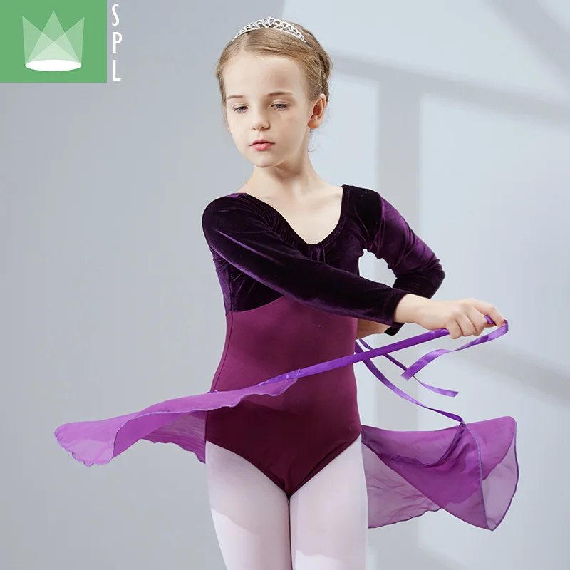 

Girls Long Sleeved Dance Clothes Children's Gymnastics Ballet Skirt Suit Kids Latin Dance Practice Costume Clothes B-4636