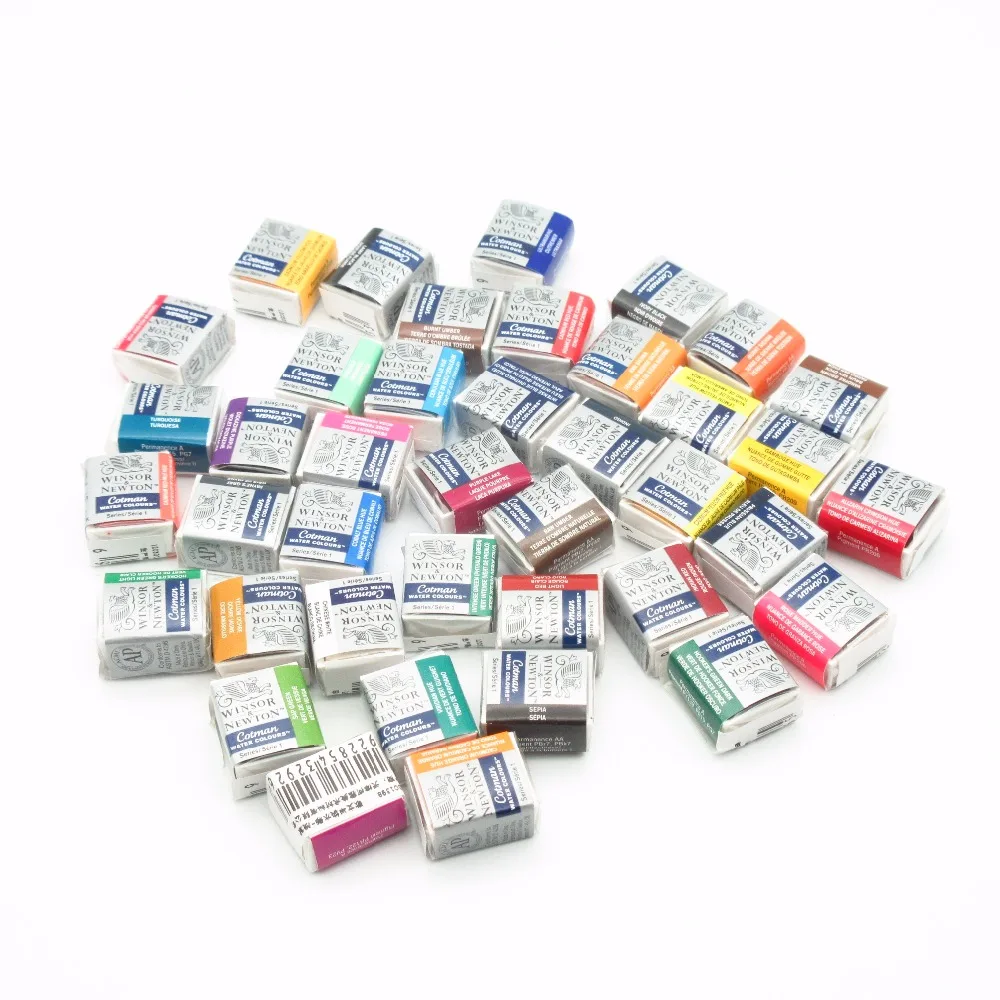 Winsor & Newton Cotman Solid Watercolor Paints Half Pan 40 Colors Blue Watercolor Brushes