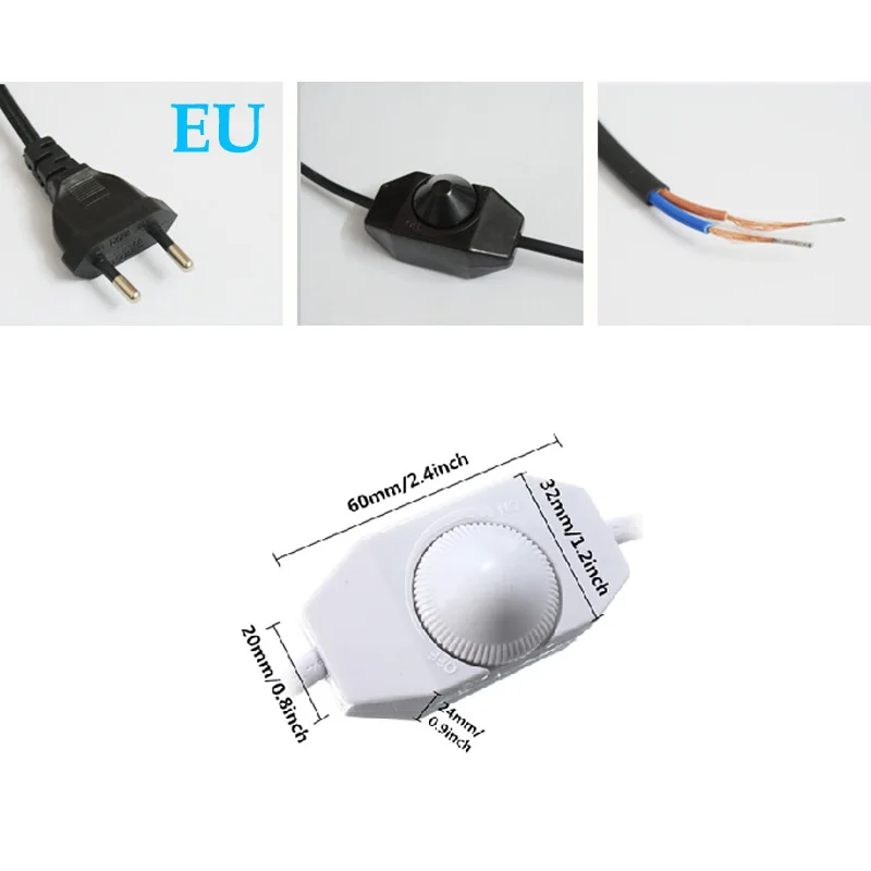 1.8M EU Dimmer Power Cord Cable E27 Lamp Bases round plug with switch wire for chandelier E14 Bulb Holder Lamp 220V 110V