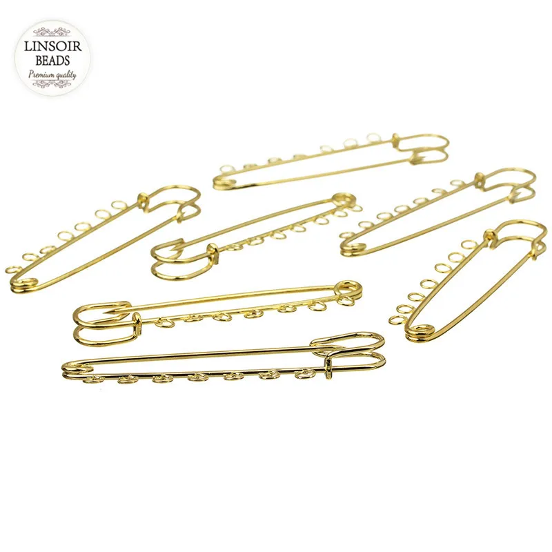 10pcs/lot 80mm Length Gold Color Safety Pin Brooches with 7 Big Loops for DIY Women Men DIY Brooche Jewelry Making Findings