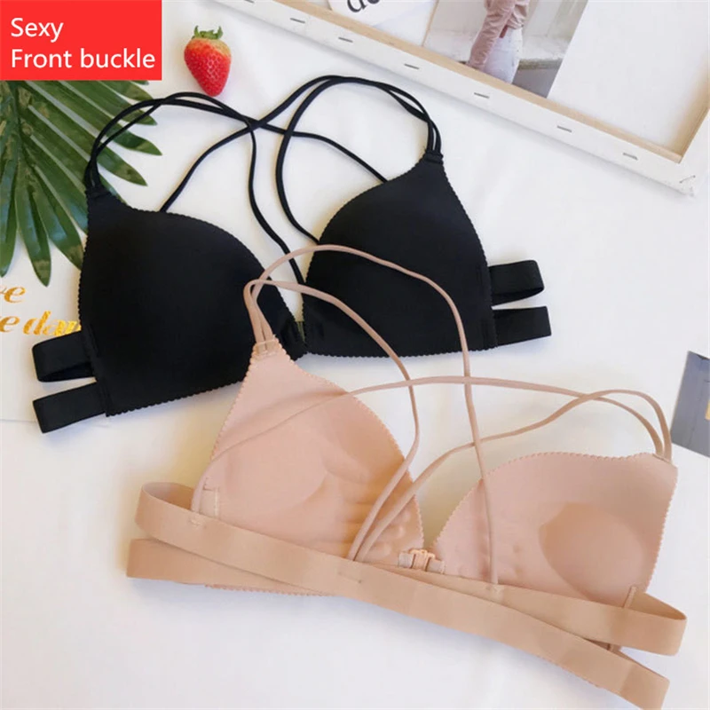 

Sexy Sujetador Front buckle Push up bra tazas un corazón Delgado halter sujetador correas Cruz espalda femenina ropa interior