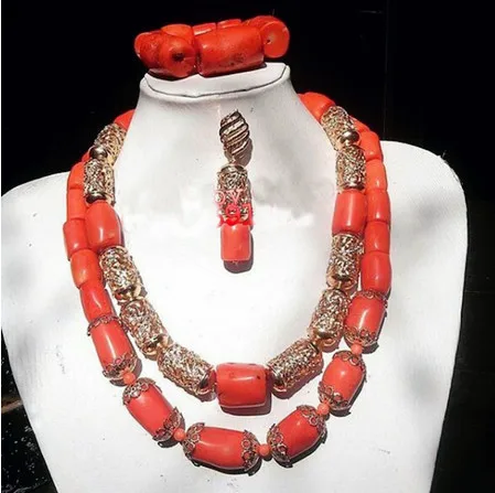 2017 Big Coral Beads African Jewelry Set Fantastic Wedding Coral Bridal Beads Jewelry Set Women Statement Jewelry Set New ABH416